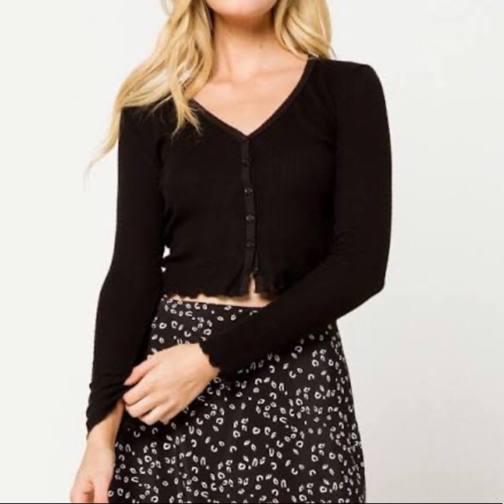 Solid Pointelle Black Long Sleeve